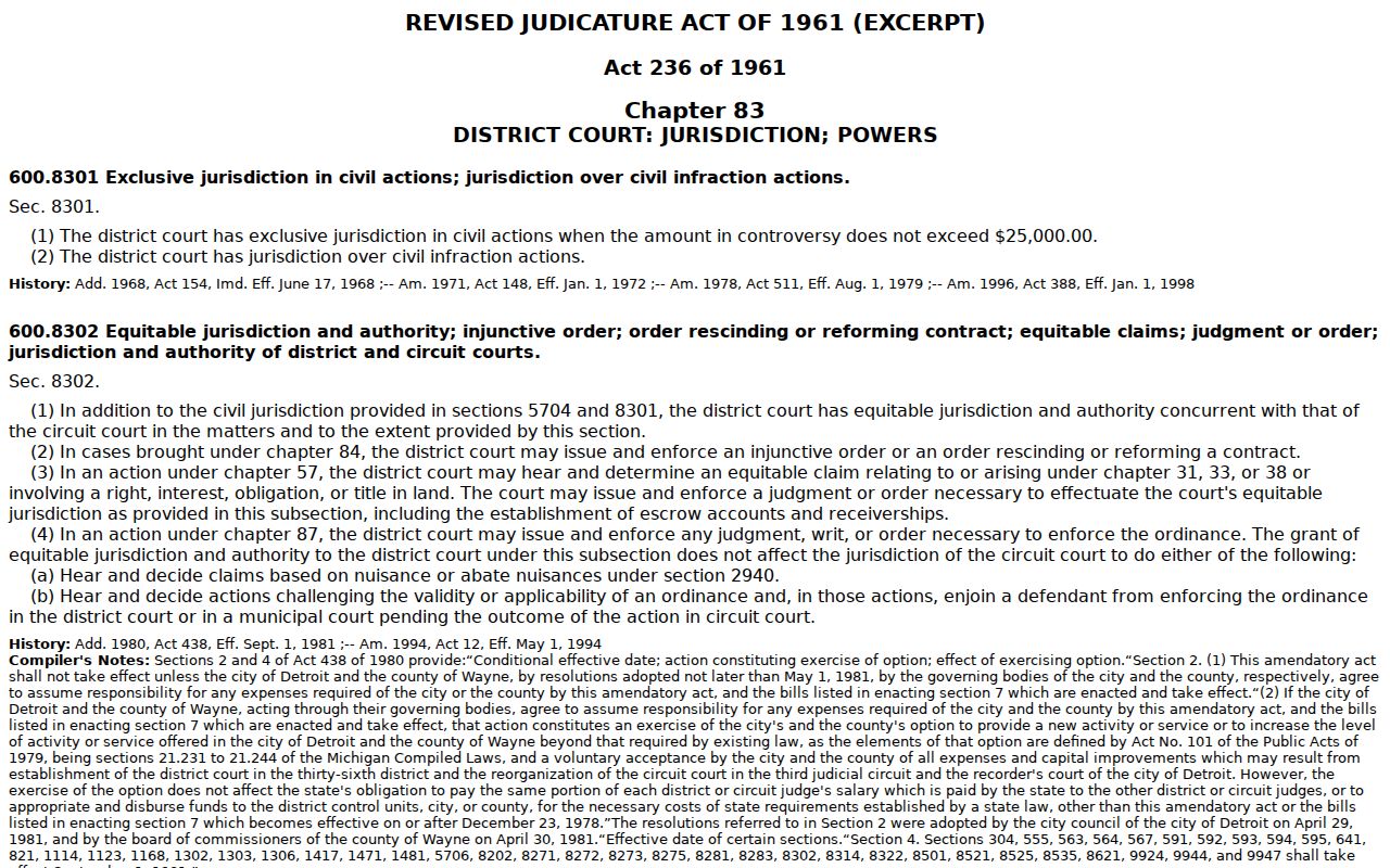 Mecosta County civil docket district court jurisdiction source