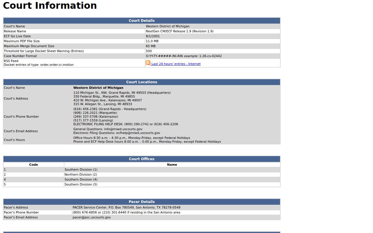 Mecosta County civil docket Western District of Michigan CM ECF source