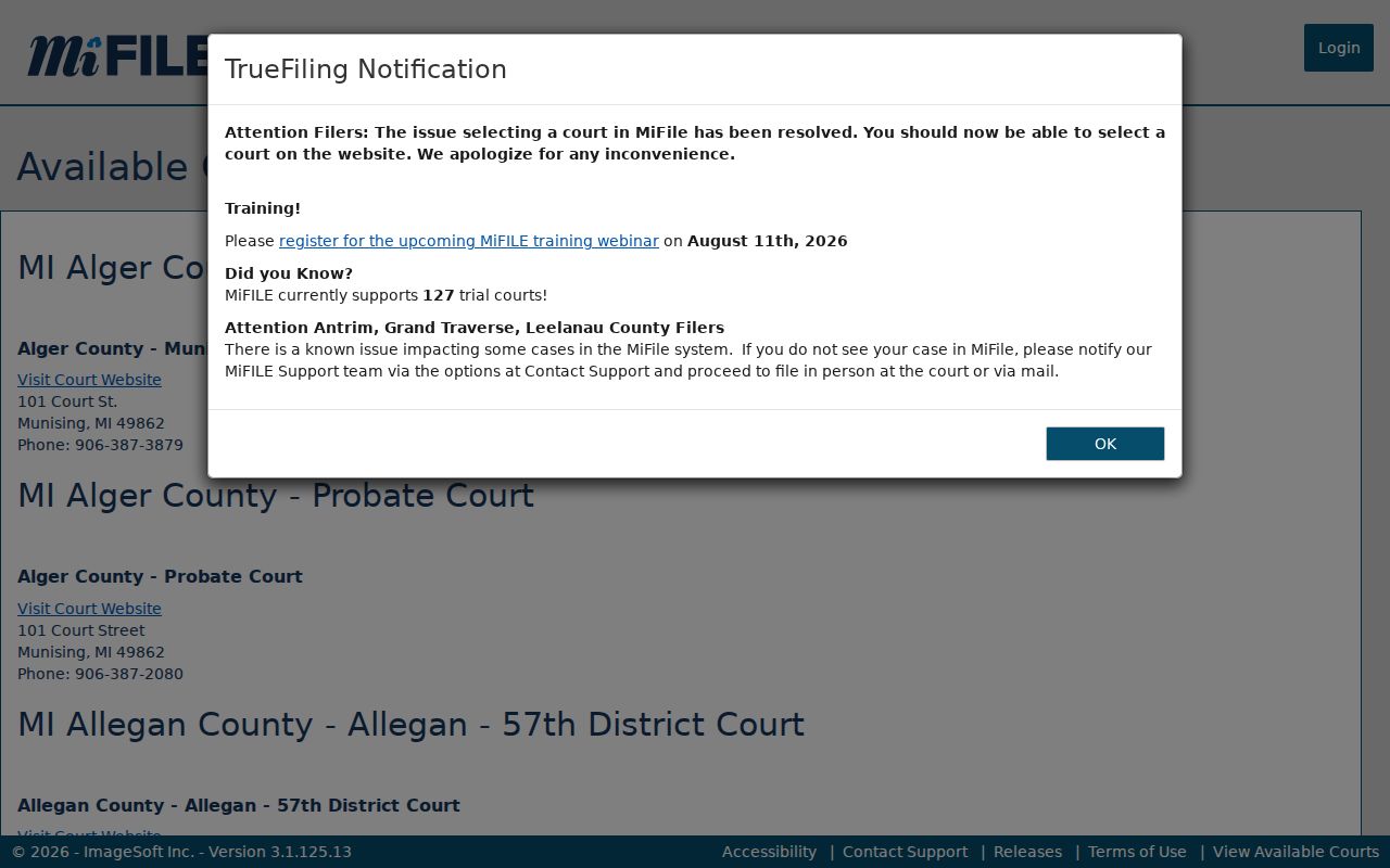 Mecosta County civil docket MiFILE available courts source