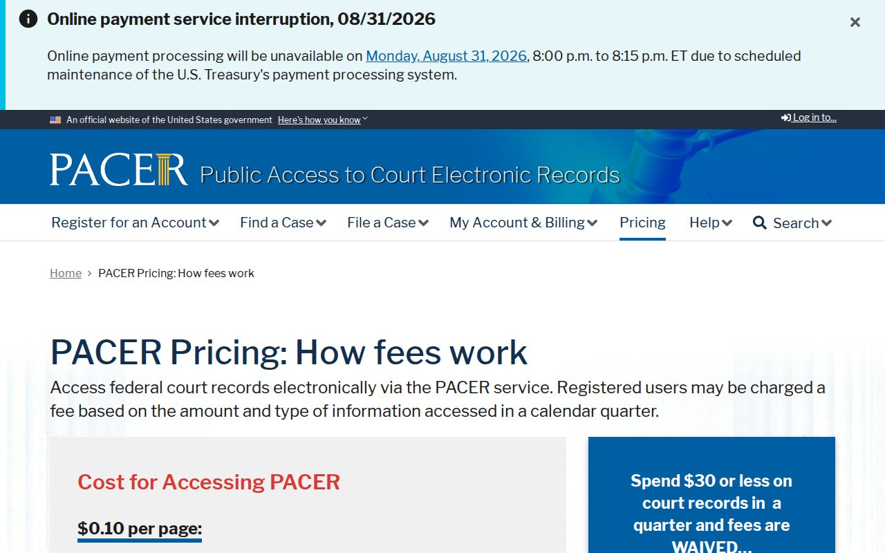 Mecosta County civil docket PACER pricing source